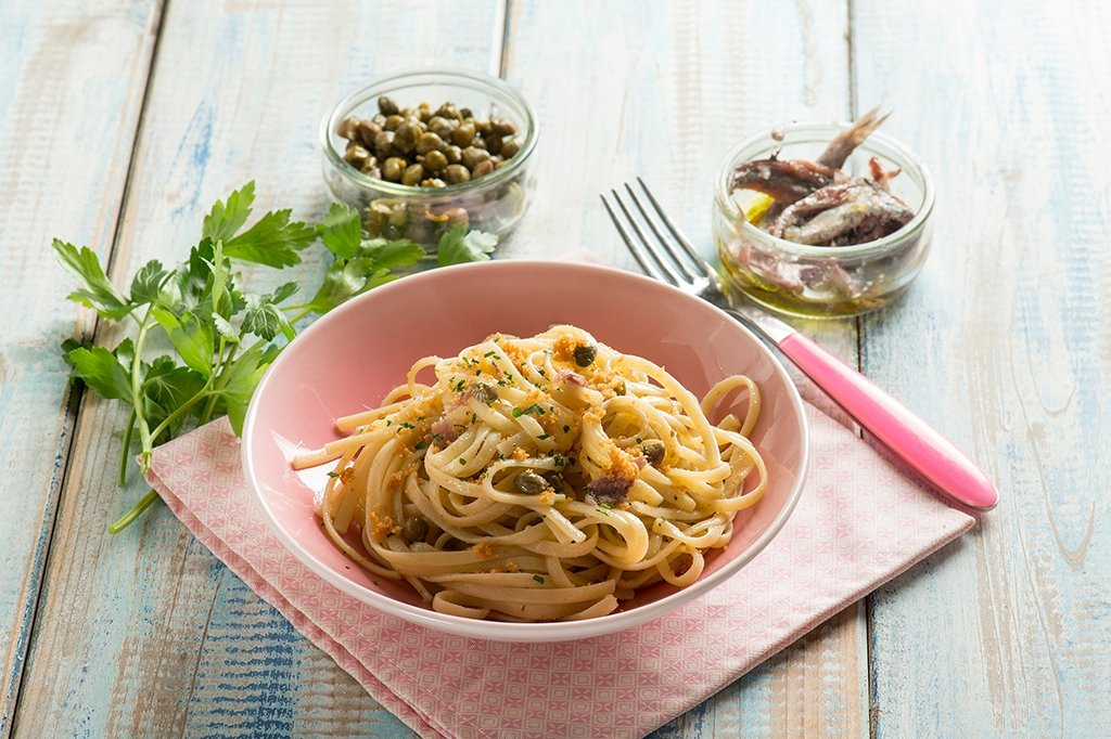 Anchovy Pasta With Capers and Garlic Breadcrumbs - Pinocchio's Pantry - Authentic Italian Food