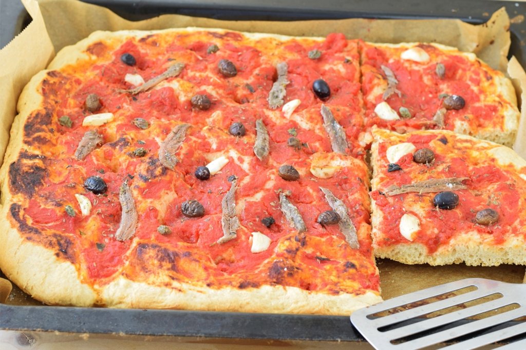 Deep Pan Pizza with anchovies, olives, oregano and capers topping - Pinocchio's Pantry - Authentic Italian Food