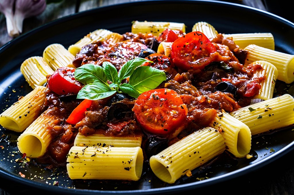 Rigatoni Pasta with Tomatoes, Anchovies and Olives - Pinocchio's Pantry - Authentic Italian Food
