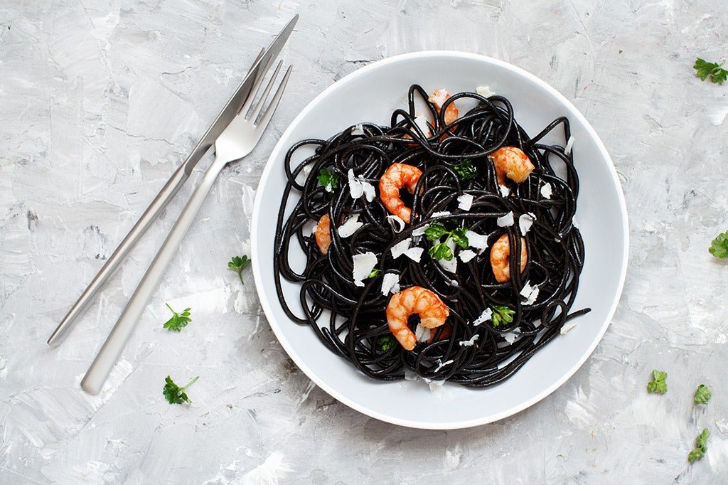 Spaghetti with Squid Ink: The Ultimate Summer Recipe with Prawns - Pinocchio's Pantry - Authentic Italian Food