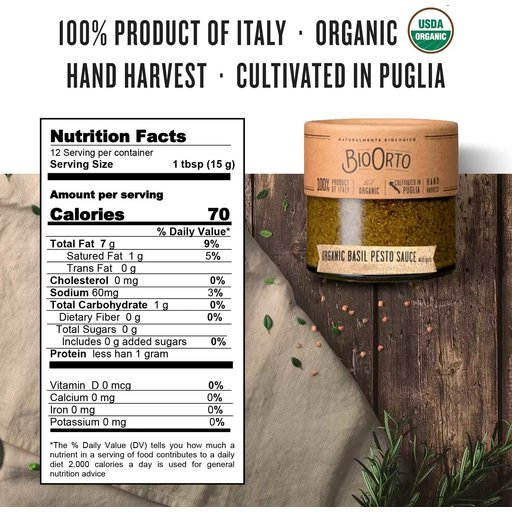 BIO ORTO Organic Basil Pesto - 180g (6.35oz) - Pinocchio's Pantry - Authentic Italian Food