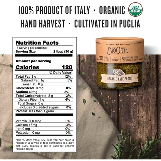 BIO ORTO Organic Kale Pesto - 180g (6.35oz) - Pinocchio's Pantry - Authentic Italian Food