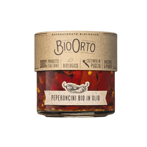 BIO ORTO Organic Sliced Chili Peppers with Extra Olive Oil - 175g (6.17oz) - Pinocchio's Pantry - Authentic Italian Food