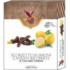 DI IORIO Candied Lemon Peels Coated in Dark Chocolate - 100g (3.53oz) - Pinocchio's Pantry - Authentic Italian Food