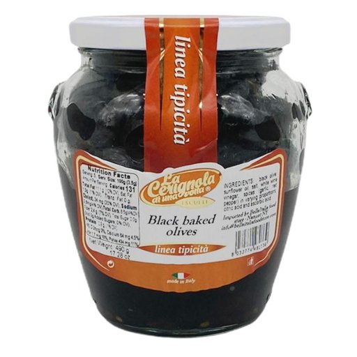 LA CERIGNOLA Baked Black Olives - 490g (17.28oz) - Pinocchio's Pantry - Authentic Italian Food