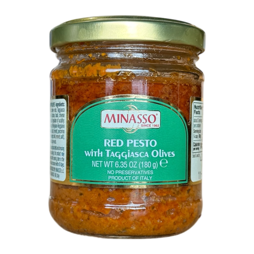 MINASSO Red Pesto with Taggiasca Olives - 180g (6.35oz) - Pinocchio's Pantry - Authentic Italian Food