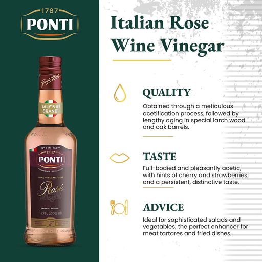 PONTI Italian Rose Wine Vinegar - 500ml (16.9fl. oz) - Pinocchio's Pantry - Authentic Italian Food