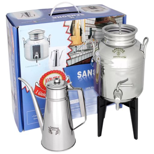 SANSONE 3 Liter Stainless Steel Fusti & Oil Cruet Gift Set - Pinocchio's Pantry - Authentic Italian Food