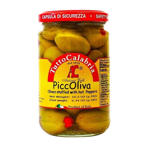 TUTTO CALABRIA PiccOliva Olives Stuffed with Calabrian Peppers - 285g (10oz) - Pinocchio's Pantry - Authentic Italian Food