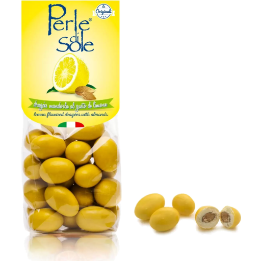 PERLE DI SOLE Lemon Flavored Dragees with Almonds  Pinocchio's Pantry –  Pinocchio's Pantry - Authentic Italian Food