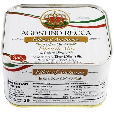AGOSTINO RECCA Anchovy Fillets in Olive Oil - 710g (25oz) - Pinocchio's Pantry - Authentic Italian Food