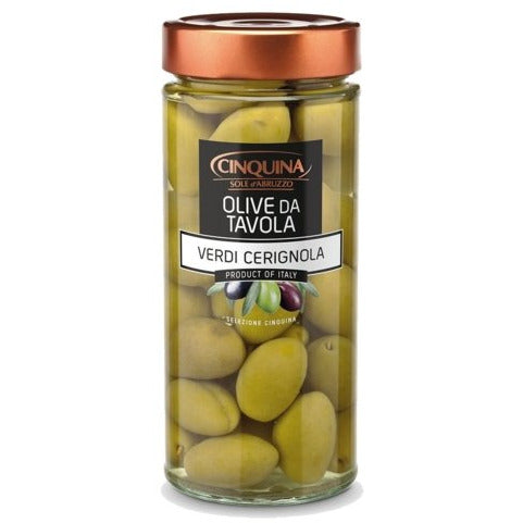 CINQUINA Green Cerignola Olives - 320g (11.3oz) - Pinocchio's Pantry - Authentic Italian Food