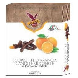 DI IORIO Candied Orange Peels Coated in Dark Chocolate - 100g (3.53oz) - Pinocchio's Pantry - Authentic Italian Food
