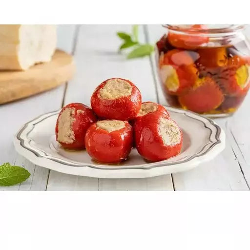 LA CERIGNOLA Round Baby Peppers Stuffed with Tuna - 580g (19.40oz) - Pinocchio's Pantry - Authentic Italian Food