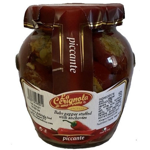 LA CERIGNOLA Round Baby Peppers with Anchovies - 290g (10.23oz) - Pinocchio's Pantry - Authentic Italian Food
