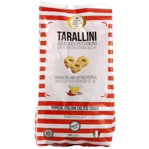 TERRE DI PUGLIA Taralli Garlic and Chili Pepper Flavor - 250g (8.8oz) - Pinocchio's Pantry - Authentic Italian Food