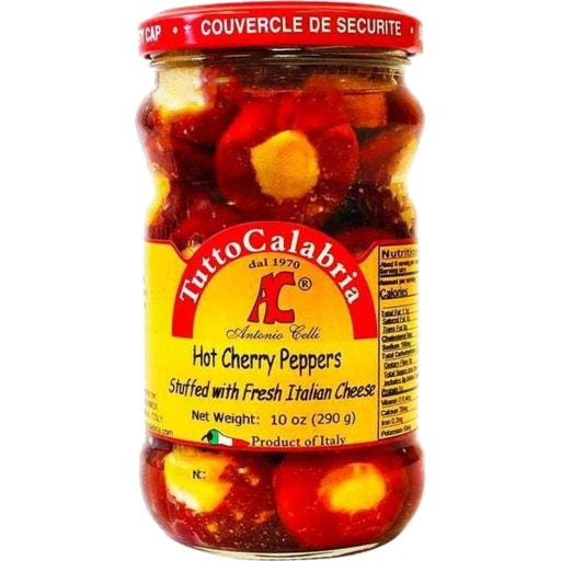 TUTTO CALABRIA Hot Cherry Peppers Stuffed with Italian Cheese - 285g (10oz) - Pinocchio's Pantry - Authentic Italian Food